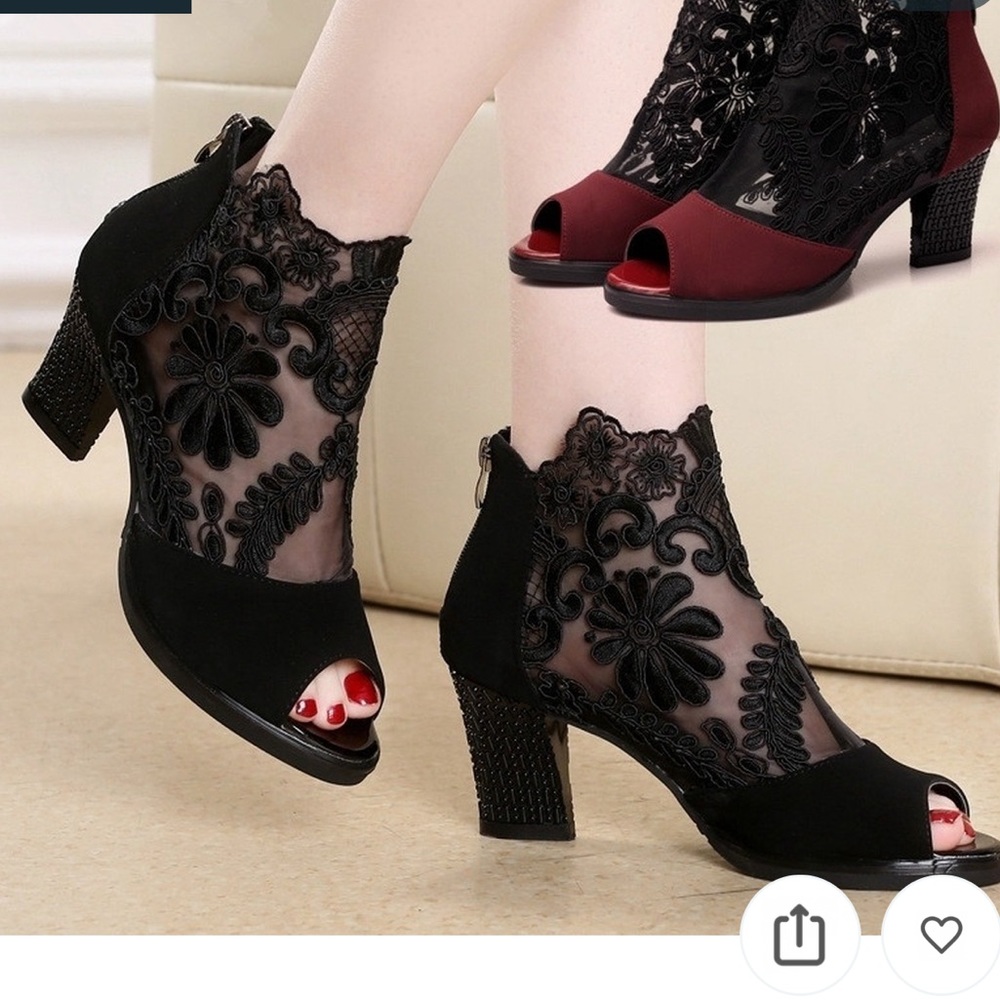 Ladies black lace booties size 6/36 new never worn